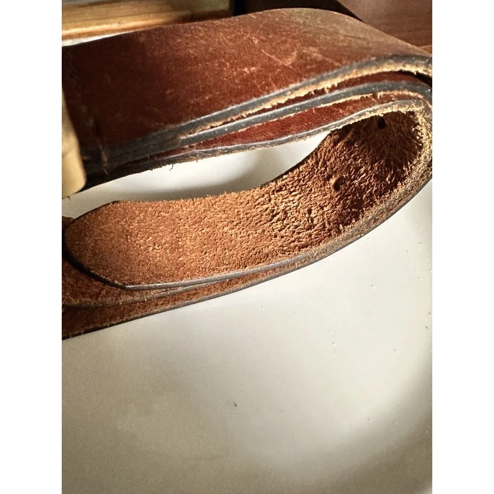 Vintage Full Grain Leather Men’s Belt Solid Brass Buckle Sz L Made In Argentina